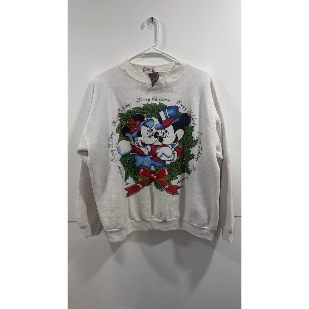 Vintage 80 Mickey Minnie Mouse Sweatshirt Size L Disney Christmas Made in USA